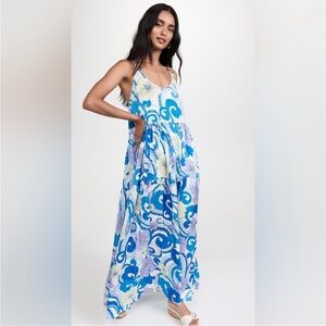 Cin Cin Anemone Silky Maxi Dress in Ocean SZ M EUC
